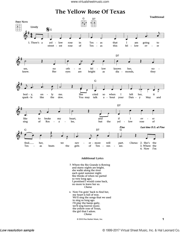 The Yellow Rose Of Texas (from The Daily Ukulele) (arr. Liz and Jim Beloff) sheet music for ukulele by J.K., 1858, Jim Beloff and Liz Beloff, intermediate skill level