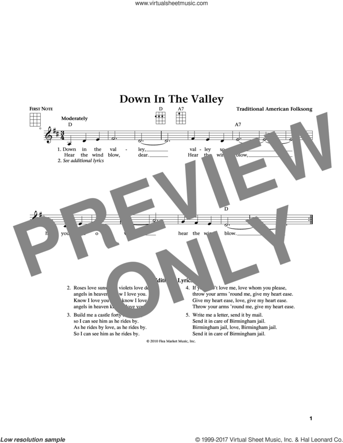 Down In The Valley (from The Daily Ukulele) (arr. Liz and Jim Beloff) sheet music for ukulele , Jim Beloff and Liz Beloff, intermediate skill level