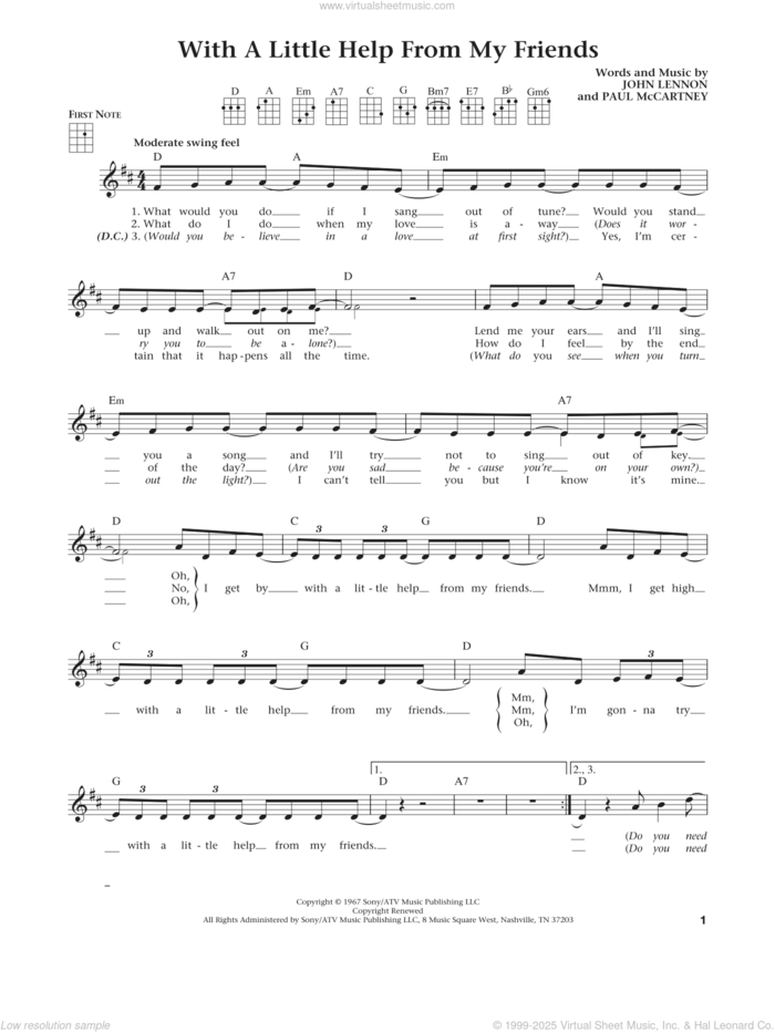 With A Little Help From My Friends (from The Daily Ukulele) (arr. Liz and Jim Beloff) sheet music for ukulele by The Beatles, Jim Beloff, Joe Cocker, Liz Beloff, Sam And Mark, John Lennon and Paul McCartney, intermediate skill level