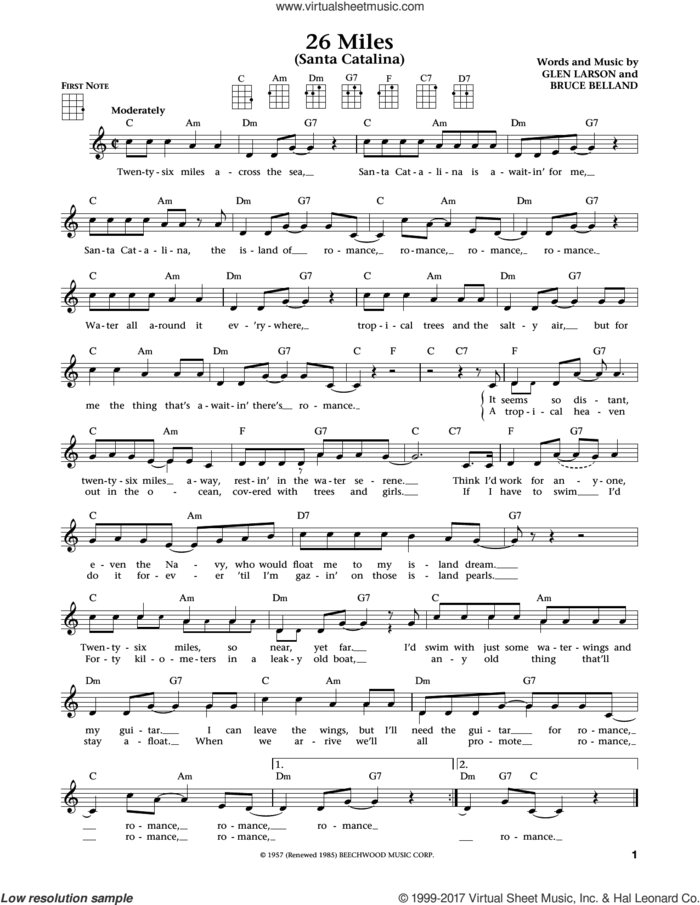 26 Miles (Santa Catalina) (from The Daily Ukulele) (arr. Liz and Jim Beloff) sheet music for ukulele by Four Preps, Jim Beloff, Liz Beloff, Bruce Belland and Glen Larson, intermediate skill level