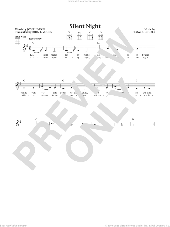 Silent Night (from The Daily Ukulele) (arr. Liz and Jim Beloff) sheet music for ukulele by Franz Gruber, Jim Beloff, Liz Beloff, Susan Boyle, John F. Young and Joseph Mohr, classical score, intermediate skill level