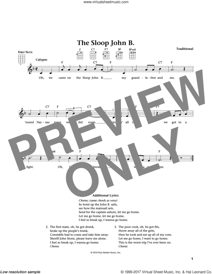 Sloop John B. (from The Daily Ukulele) (arr. Liz and Jim Beloff) sheet music for ukulele , Jim Beloff and Liz Beloff, intermediate skill level