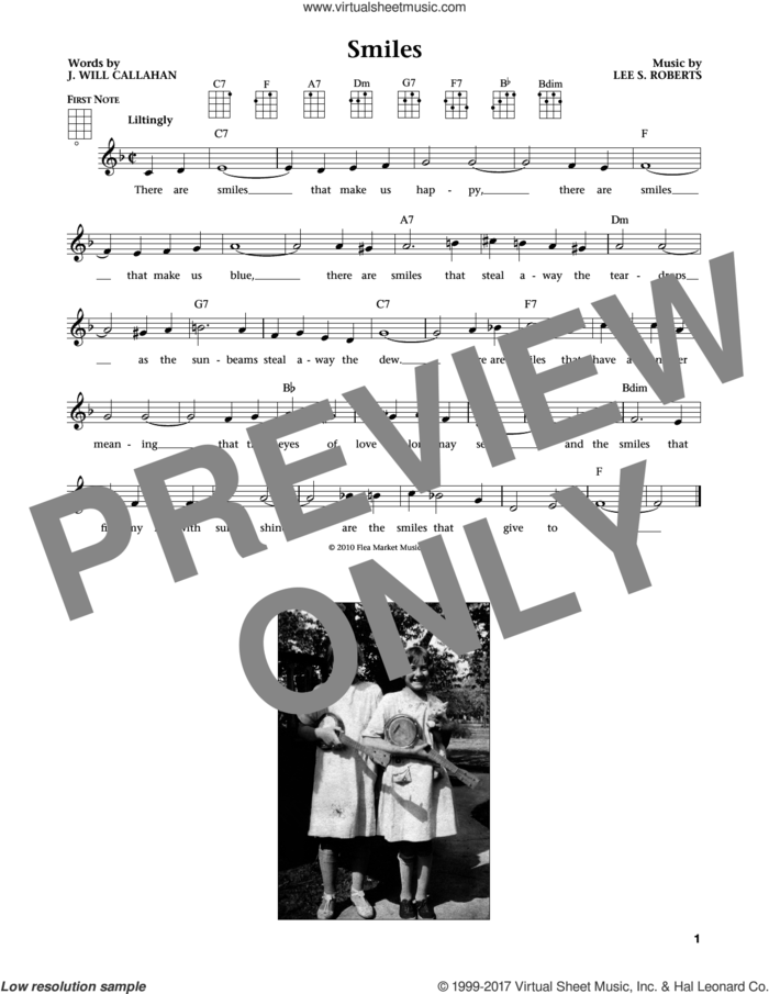 Smiles (from The Daily Ukulele) (arr. Liz and Jim Beloff) sheet music for ukulele by Lee S. Roberts, Jim Beloff, Liz Beloff and J. Will Callahan, intermediate skill level
