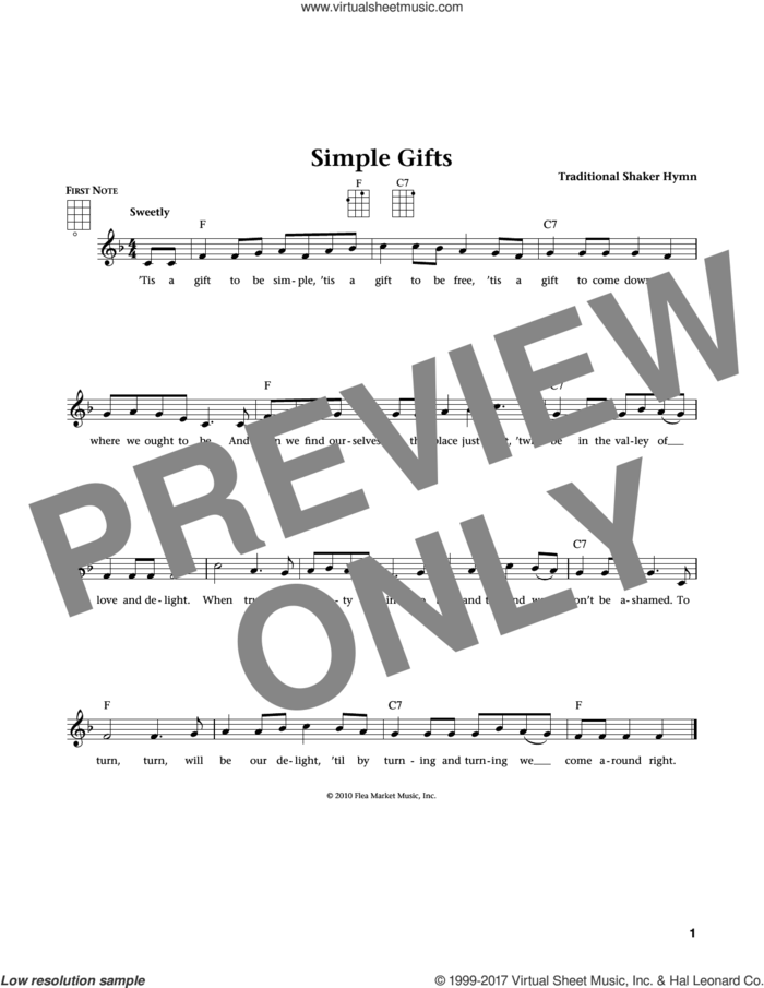 Simple Gifts (from The Daily Ukulele) (arr. Liz and Jim Beloff) sheet music for ukulele , Jim Beloff and Liz Beloff, intermediate skill level