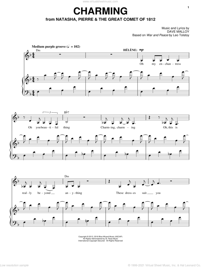 Charming sheet music for voice and piano by Josh Groban and Dave Malloy, intermediate skill level