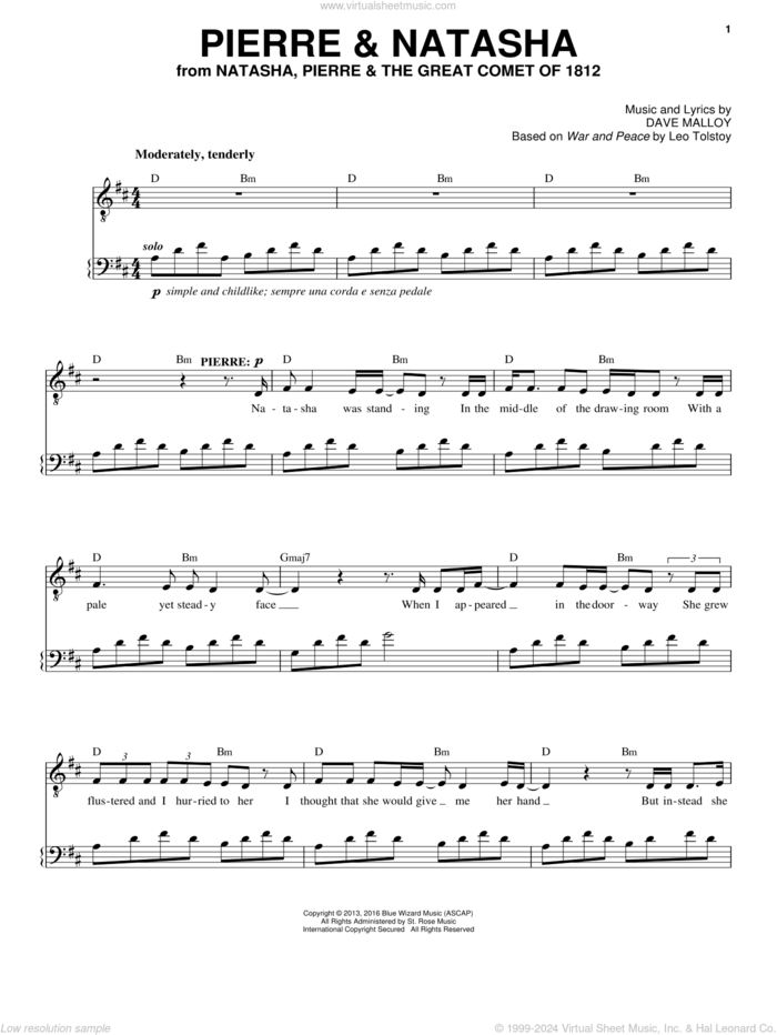 Pierre and Natasha sheet music for voice and piano by Josh Groban and Dave Malloy, intermediate skill level