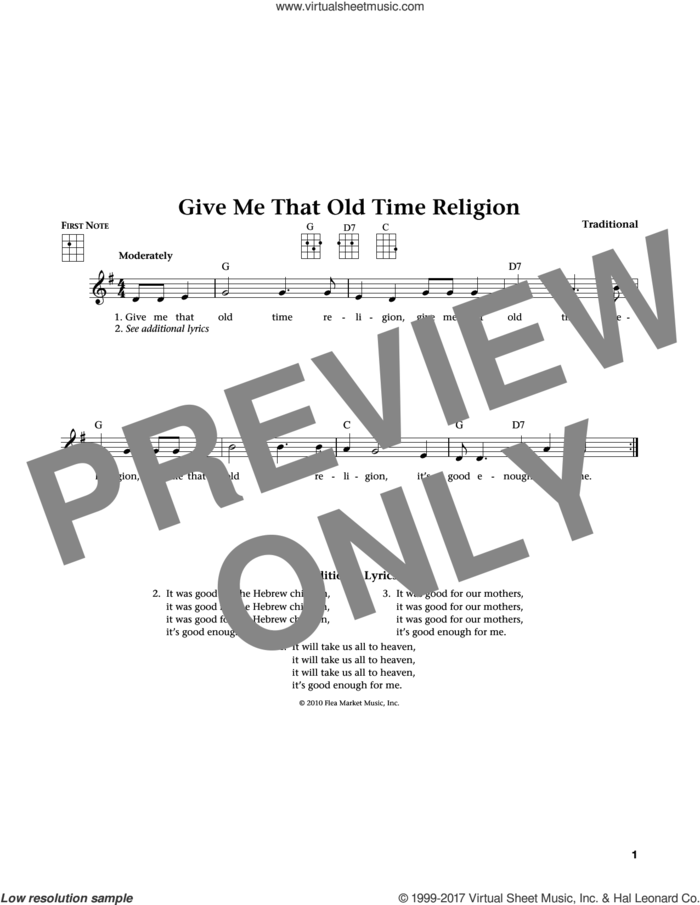 Give Me That Old Time Religion (from The Daily Ukulele) (arr. Liz and Jim Beloff) sheet music for ukulele , Jim Beloff and Liz Beloff, intermediate skill level
