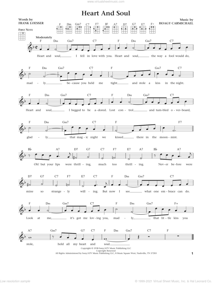 Heart And Soul (from The Daily Ukulele) (arr. Liz and Jim Beloff) sheet music for ukulele by Frank Loesser, Jim Beloff, Liz Beloff and Hoagy Carmichael, intermediate skill level