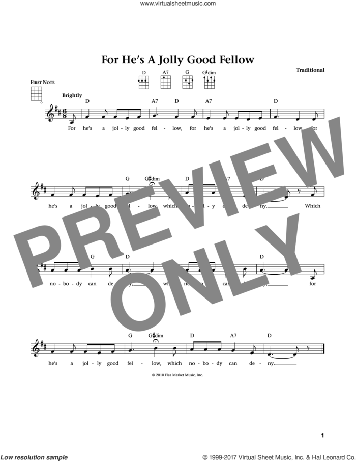 For He's A Jolly Good Fellow (from The Daily Ukulele) (arr. Liz and Jim Beloff) sheet music for ukulele , Jim Beloff and Liz Beloff, intermediate skill level