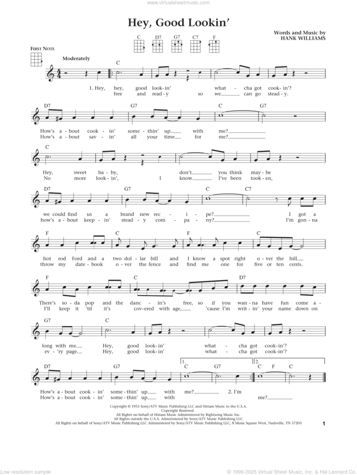 Hey, Good Lookin' (from The Daily Ukulele) (arr. Liz and Jim Beloff) sheet music for ukulele by Hank Williams, Jim Beloff and Liz Beloff, intermediate skill level