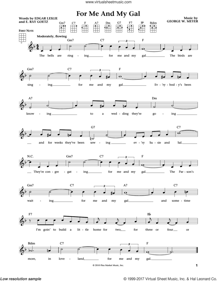For Me And My Gal (from The Daily Ukulele) (arr. Liz and Jim Beloff) sheet music for ukulele by Edgar Leslie, Jim Beloff, Liz Beloff, George W. Meyer and Ray Goetz, intermediate skill level