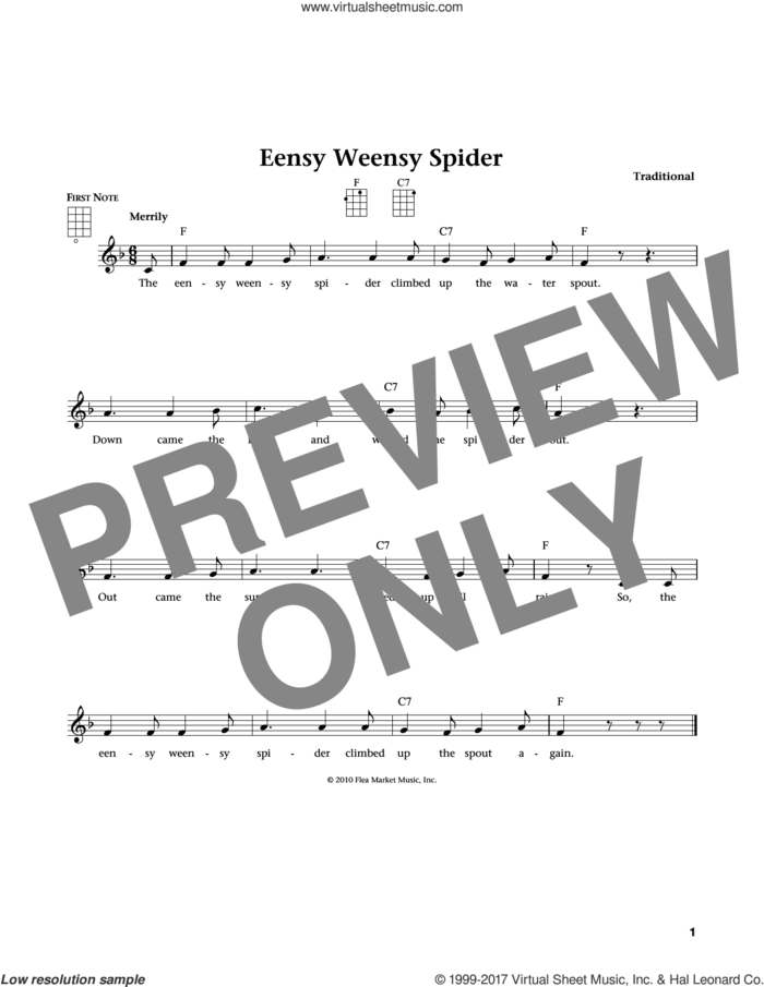 Eensy Weensy Spider (from The Daily Ukulele) (arr. Liz and Jim Beloff) sheet music for ukulele , Jim Beloff and Liz Beloff, intermediate skill level