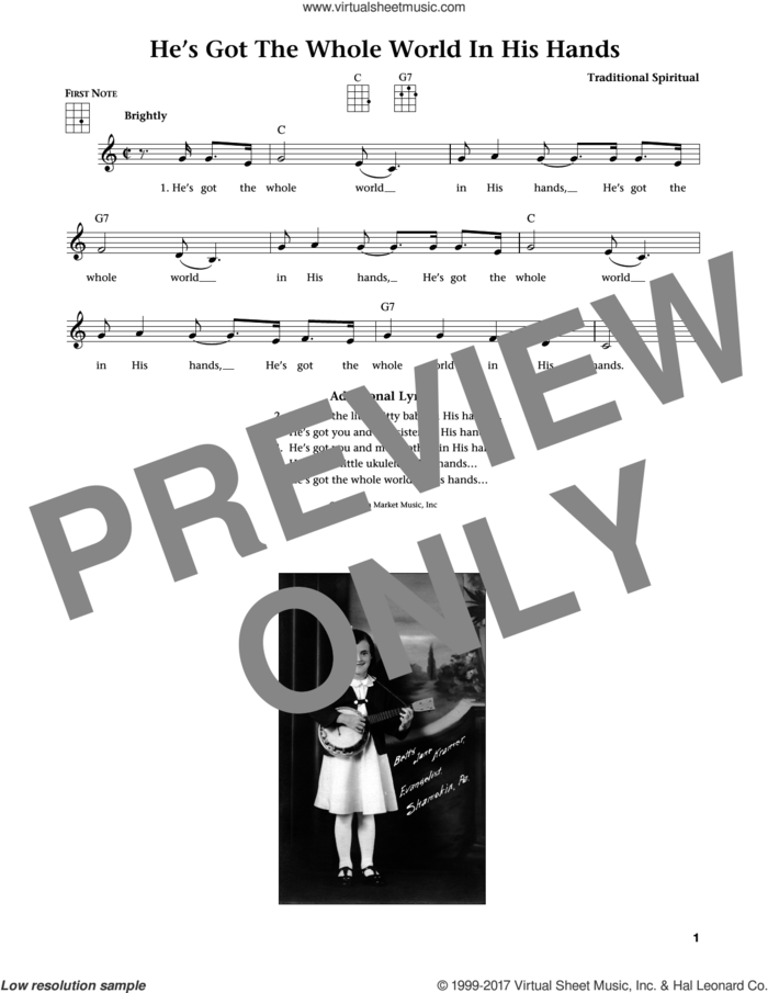 He's Got The Whole World In His Hands (from The Daily Ukulele) (arr. Liz and Jim Beloff) sheet music for ukulele , Jim Beloff and Liz Beloff, intermediate skill level
