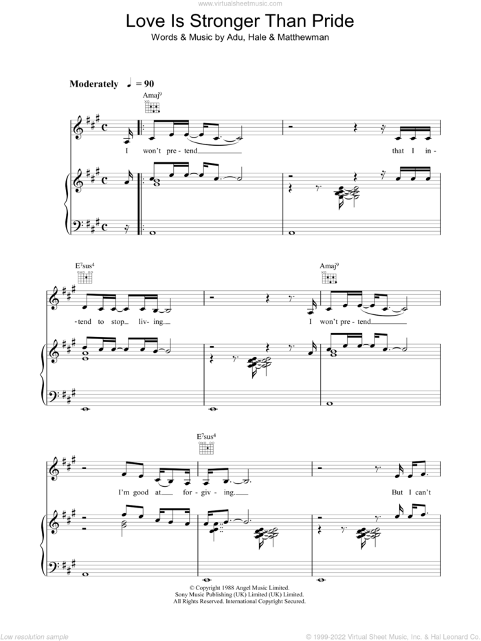 Love Is Stronger Than Pride sheet music for voice, piano or guitar by Sade, Andrew Hale, Sade Adu and Stuart Matthewman, intermediate skill level
