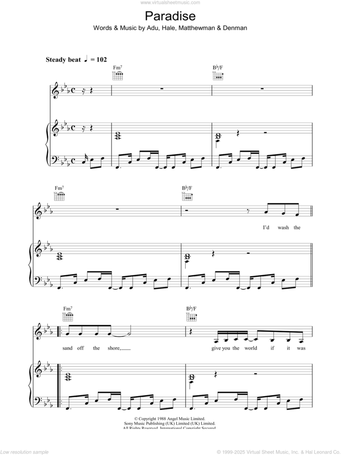 Sade Paradise Sheet Music For Voice Piano Or Guitar Pdf