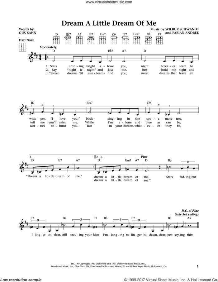 Dream A Little Dream Of Me (from The Daily Ukulele) (arr. Liz and Jim Beloff) sheet music for ukulele by The Mamas & The Papas, Jim Beloff, Liz Beloff, Fabian Andree, Gus Kahn and Wilbur Schwandt, intermediate skill level