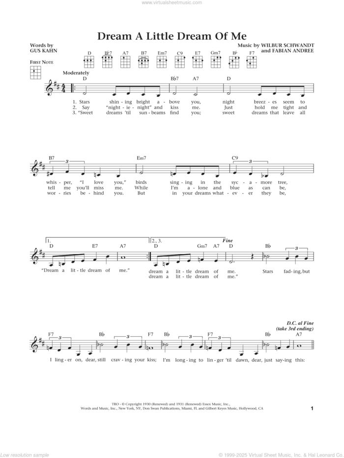 Dream A Little Dream Of Me (from The Daily Ukulele) (arr. Liz and Jim Beloff) sheet music for ukulele by The Mamas & The Papas, Jim Beloff, Liz Beloff, Fabian Andree, Gus Kahn and Wilbur Schwandt, intermediate skill level