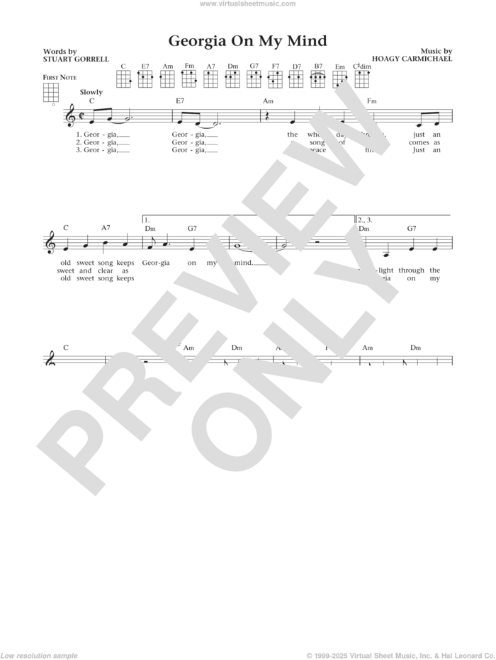 Georgia On My Mind (from The Daily Ukulele) (arr. Liz and Jim Beloff) sheet music for ukulele by Hoagy Carmichael, Jim Beloff, Liz Beloff, Ray Charles, Willie Nelson and Stuart Gorrell, intermediate skill level