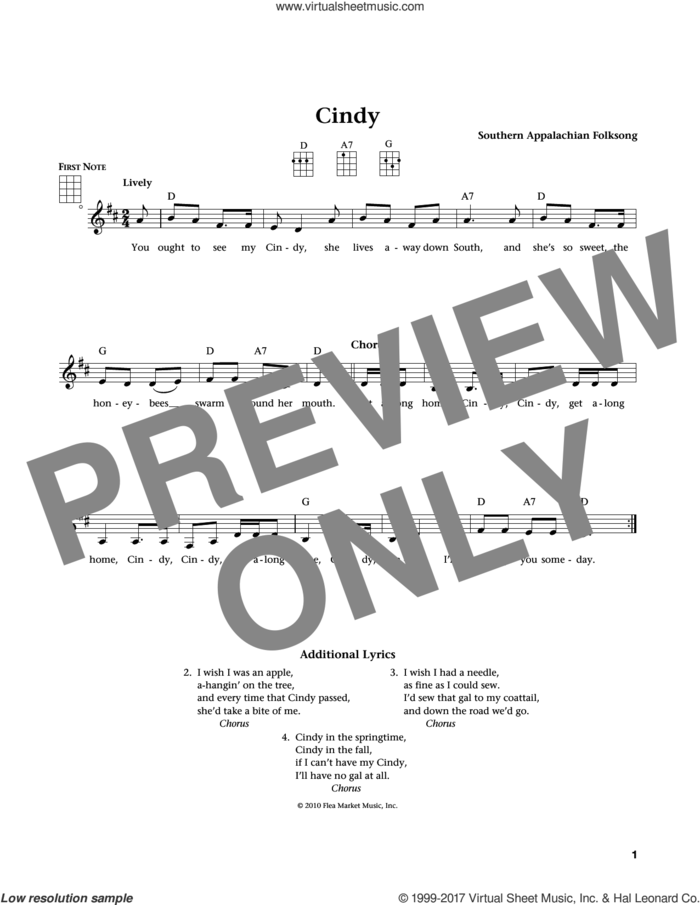 Cindy (from The Daily Ukulele) (arr. Liz and Jim Beloff) sheet music for ukulele by Southern Appalachian Folksong, Jim Beloff and Liz Beloff, intermediate skill level
