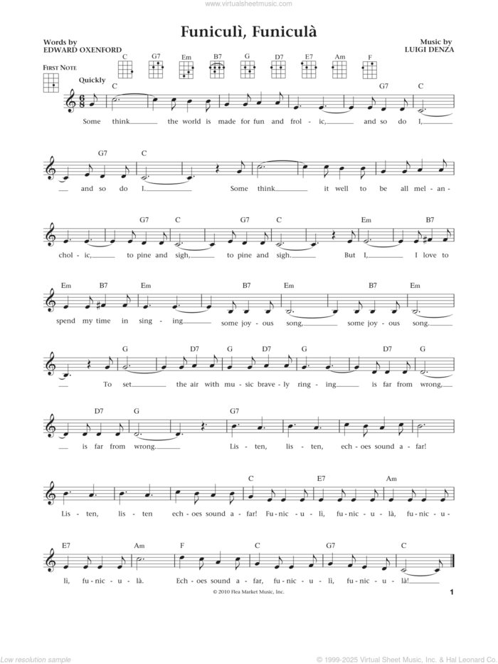 Funiculi, Funicula (from The Daily Ukulele) (arr. Liz and Jim Beloff) sheet music for ukulele by Luigi Denza, Jim Beloff and Liz Beloff, intermediate skill level