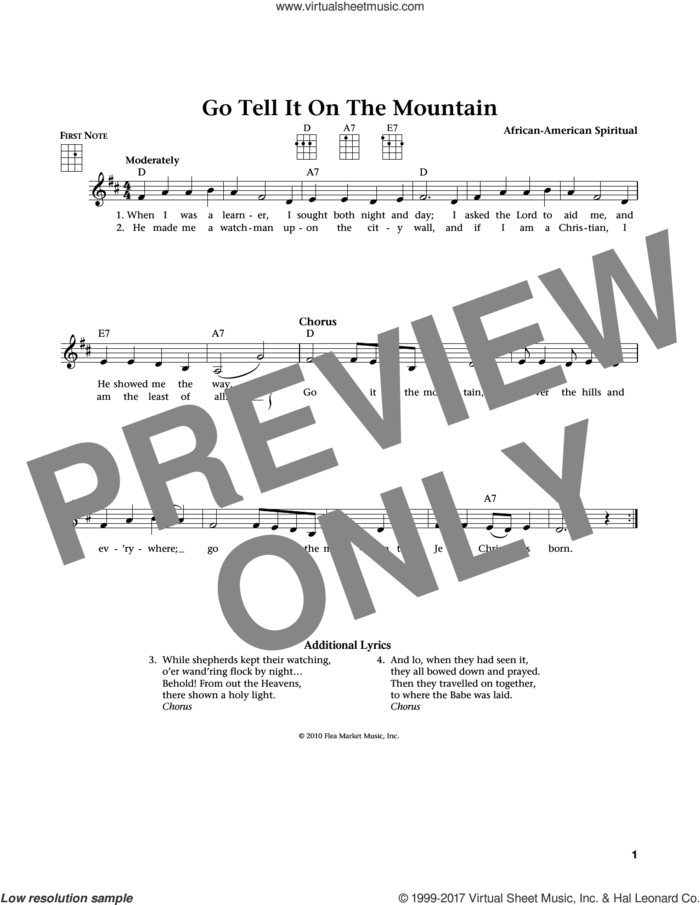 Go, Tell It On The Mountain (from The Daily Ukulele) (arr. Liz and Jim Beloff) sheet music for ukulele by John W. Work, Jr., Jim Beloff, Liz Beloff and Miscellaneous, intermediate skill level