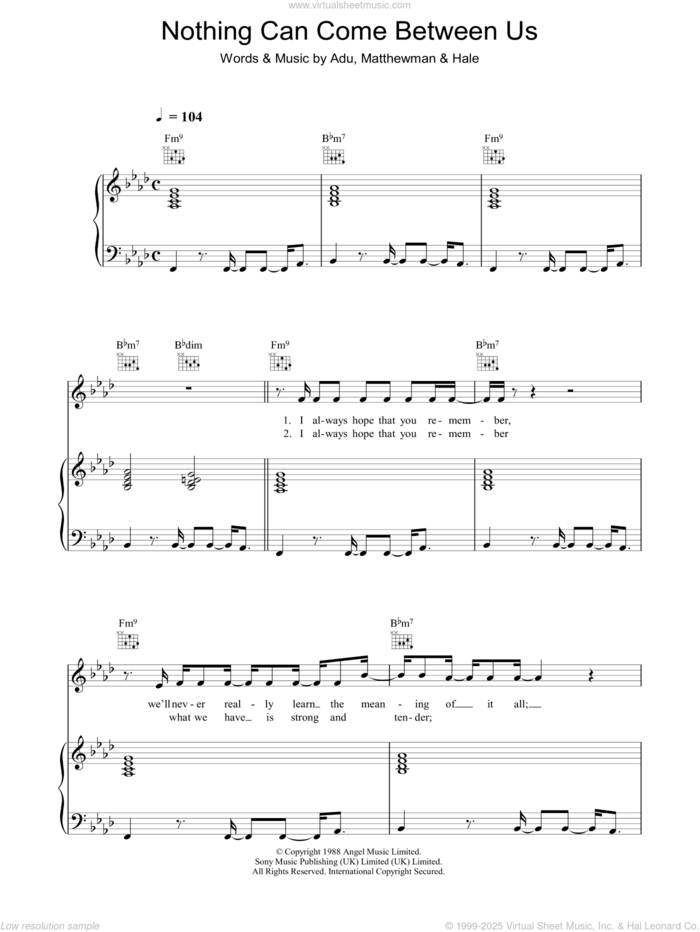 Nothing Can Come Between Us sheet music for voice, piano or guitar by Sade, Andrew Hale, Sade Adu and Stuart Matthewman, intermediate skill level