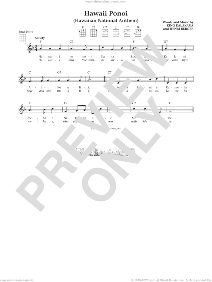 Hawaii Ponoi (from The Daily Ukulele) (arr. Liz and Jim Beloff) sheet music for ukulele by Henri Berger, Jim Beloff, Liz Beloff and King Kalakaua, intermediate skill level