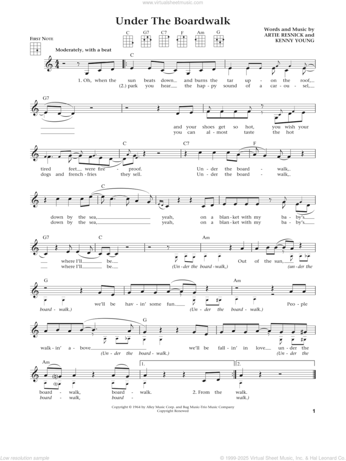 Under The Boardwalk (from The Daily Ukulele) (arr. Liz and Jim Beloff) sheet music for ukulele by The Drifters, Jim Beloff and Liz Beloff, intermediate skill level