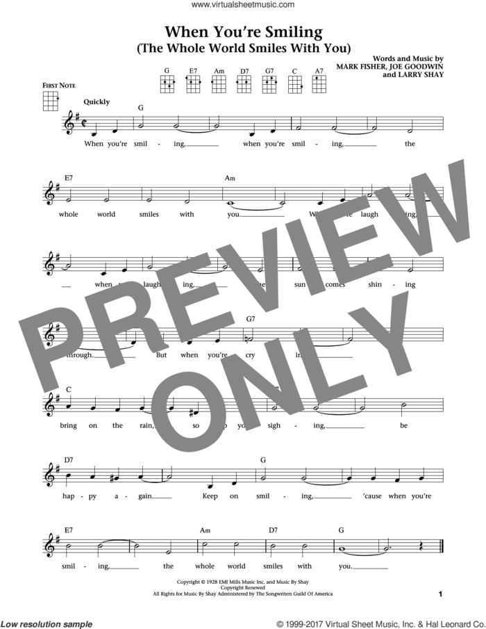 When You're Smiling (The Whole World Smiles With You) (The Daily Ukulele) (arr. Liz and Jim Beloff) sheet music for ukulele by Mark Fisher, Jim Beloff, Liz Beloff, Joe Goodwin and Larry Shay, intermediate skill level