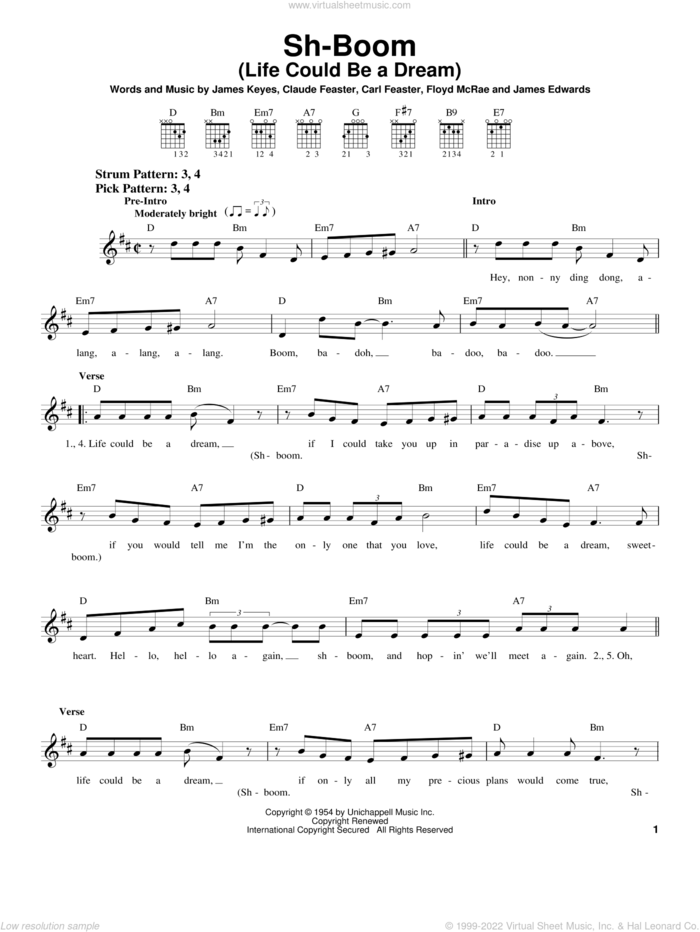 Sh-Boom (Life Could Be A Dream) sheet music for guitar solo (chords) by The Crew-Cuts, Carl Feaster, Claude Feaster and Floyd McRae, easy guitar (chords)
