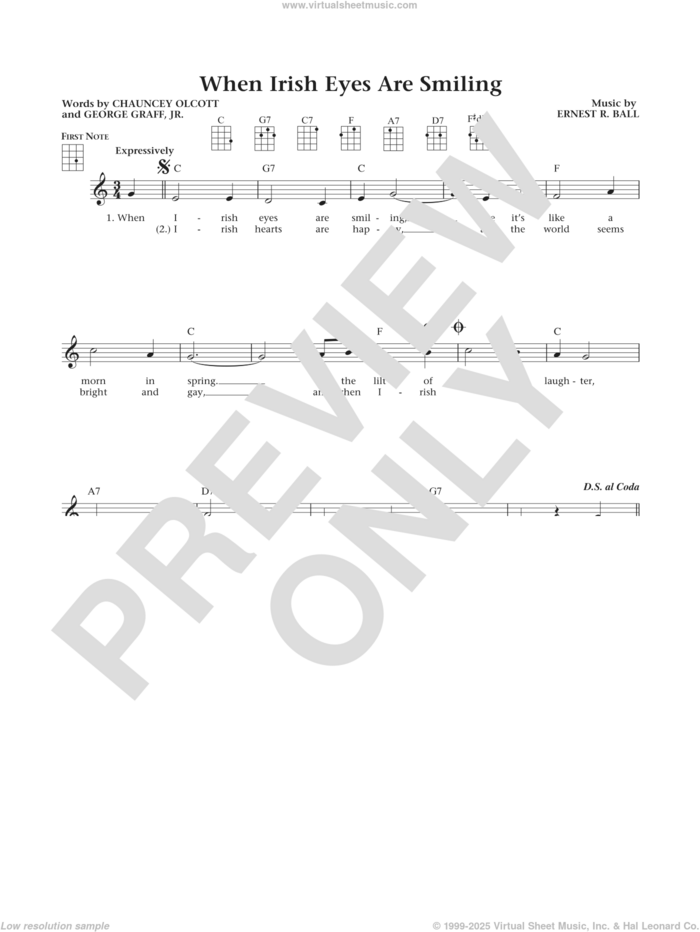 When Irish Eyes Are Smiling (from The Daily Ukulele) (arr. Liz and Jim Beloff) sheet music for ukulele by Chauncey Olcott, Jim Beloff, Liz Beloff, Ernest R. Ball and George Graff Jr., intermediate skill level