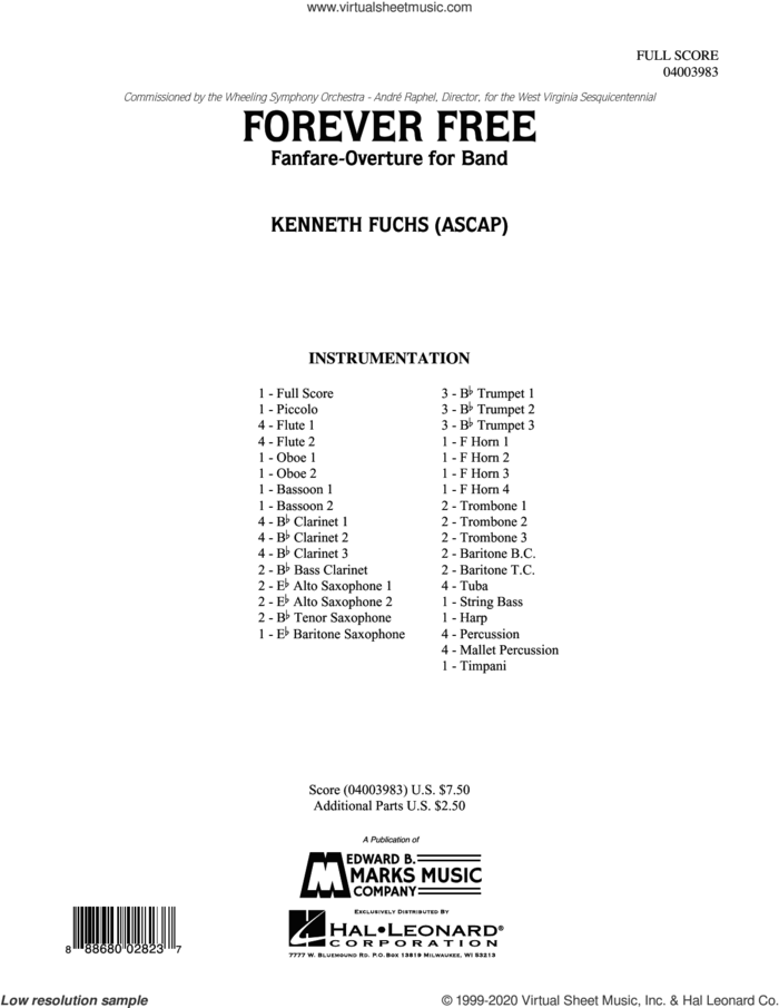 Forever Free (COMPLETE) sheet music for concert band by Kenneth Fuchs, classical score, intermediate skill level