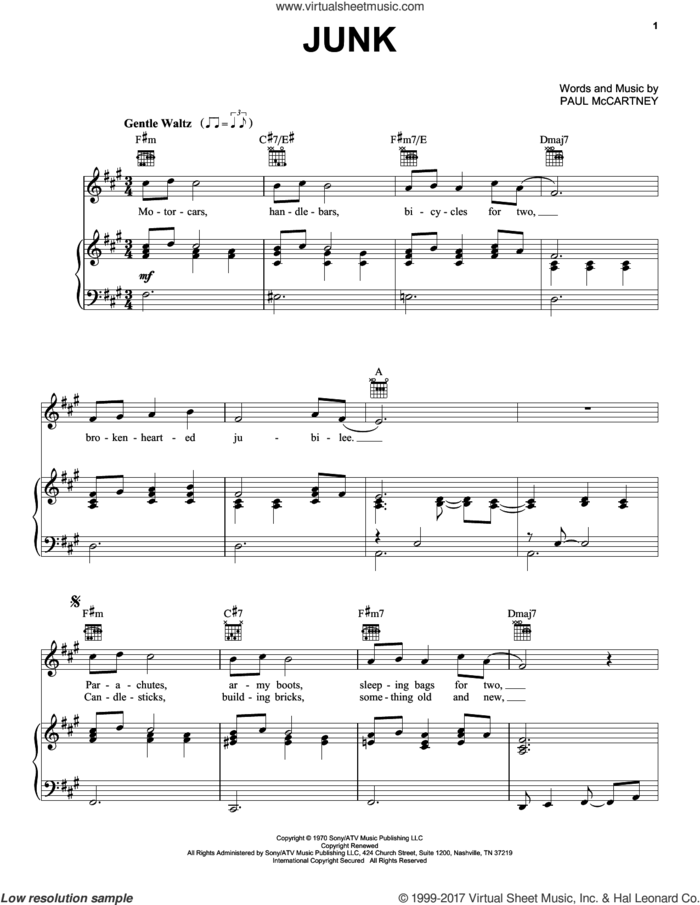 Junk sheet music for voice, piano or guitar by The Beatles and Paul McCartney, intermediate skill level