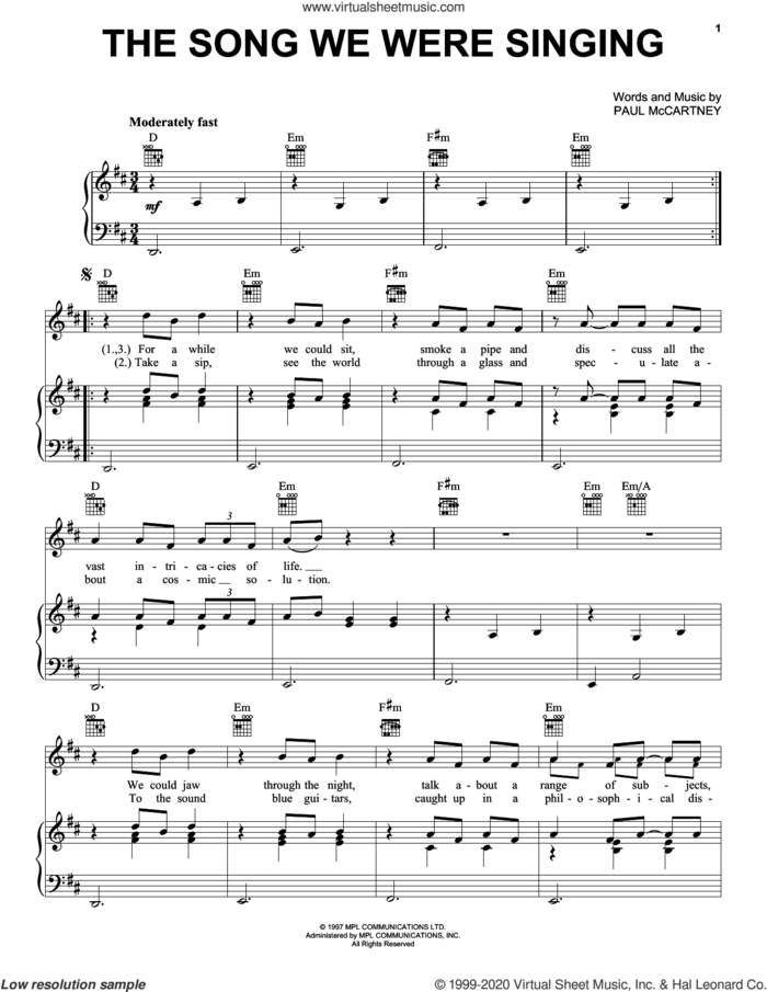 The Song We Were Singing sheet music for voice, piano or guitar by Paul McCartney, intermediate skill level