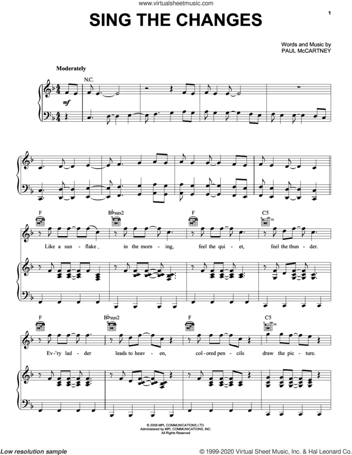 Sing The Changes sheet music for voice, piano or guitar by Paul McCartney, intermediate skill level