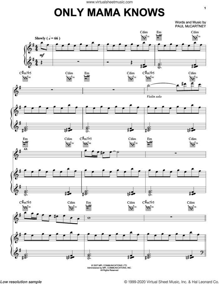 Only Mama Knows sheet music for voice, piano or guitar by Paul McCartney, intermediate skill level