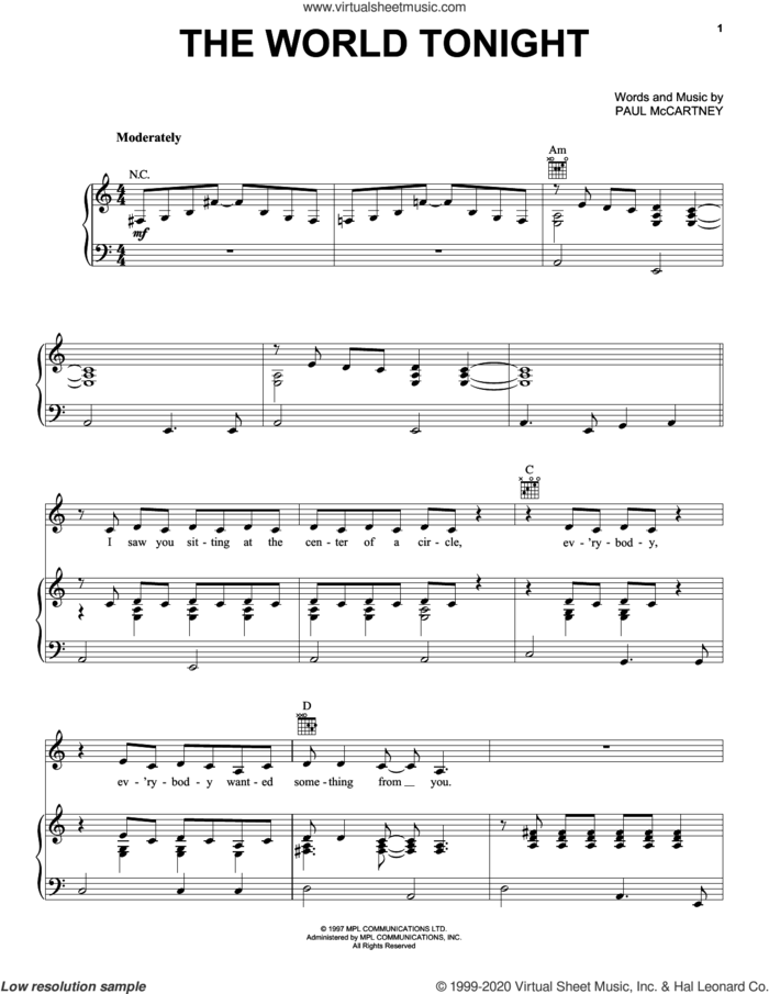 The World Tonight sheet music for voice, piano or guitar by Paul McCartney, intermediate skill level