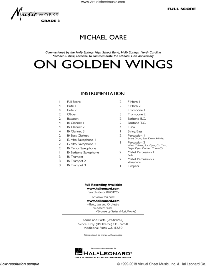 On Golden Wings (COMPLETE) sheet music for concert band by Michael Oare, intermediate skill level