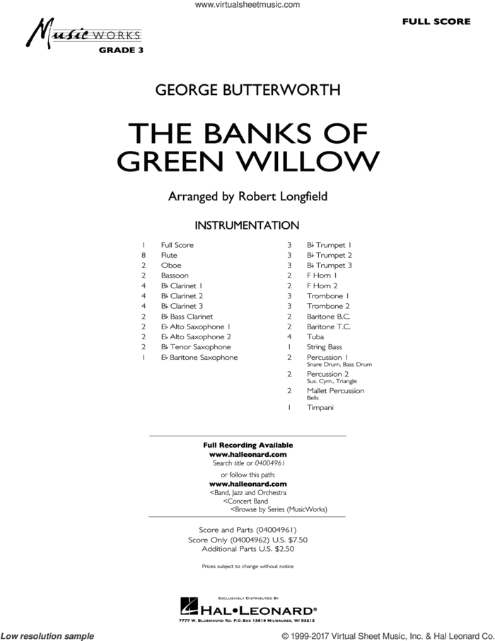 The Banks of Green Willow (COMPLETE) sheet music for concert band by Robert Longfield and George Butterworth, intermediate skill level