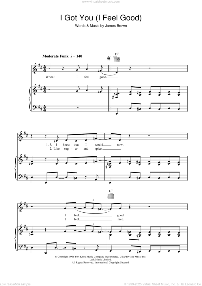 I Got You (I Feel Good) sheet music for voice, piano or guitar by James Brown, intermediate skill level