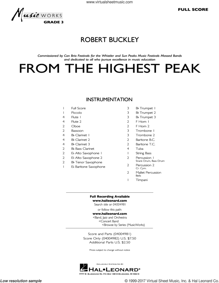 From the Highest Peak (COMPLETE) sheet music for concert band by Robert Buckley, intermediate skill level