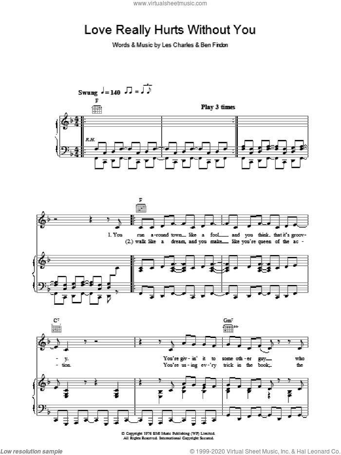 Love Really Hurts Without You sheet music for voice, piano or guitar by Billy Ocean, Ben Findon and Les Charles, intermediate skill level