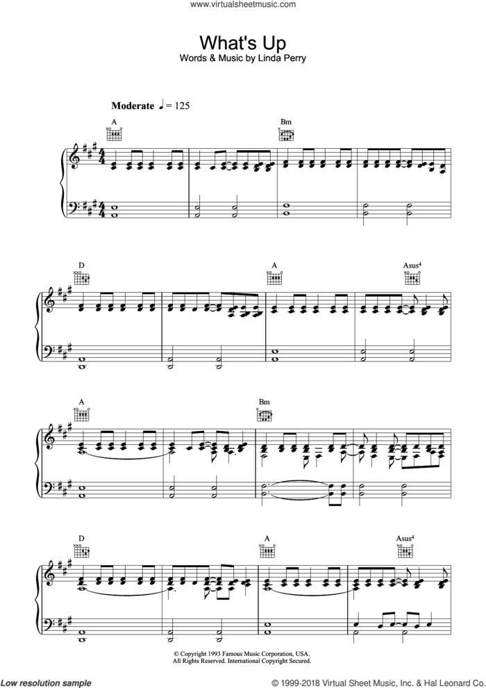 What's Up sheet music for voice, piano or guitar by 4 Non Blondes and Linda Perry, intermediate skill level