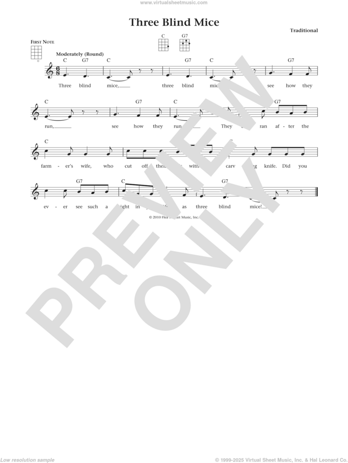 Three Blind Mice (from The Daily Ukulele) (arr. Liz and Jim Beloff) sheet music for ukulele , Jim Beloff and Liz Beloff, intermediate skill level