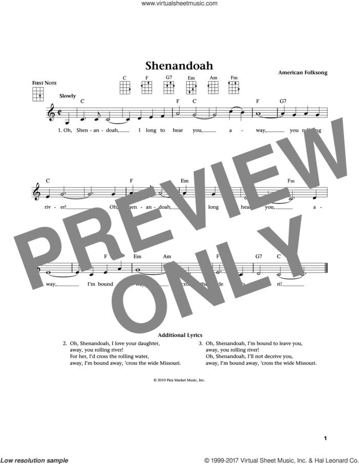 Shenandoah (from The Daily Ukulele) (arr. Liz and Jim Beloff) sheet music for ukulele by American Folksong, Jim Beloff and Liz Beloff, intermediate skill level