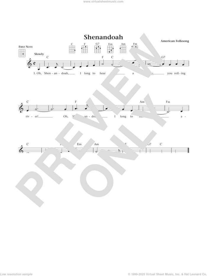 Shenandoah (from The Daily Ukulele) (arr. Liz and Jim Beloff) sheet music for ukulele by American Folksong, Jim Beloff and Liz Beloff, intermediate skill level