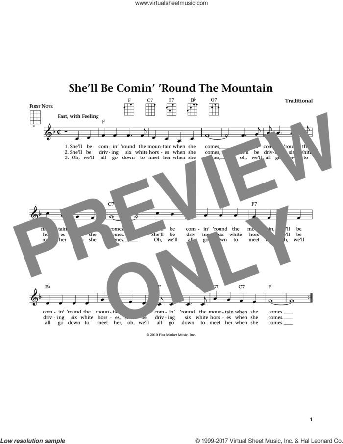 She'll Be Comin' 'Round The Mountain (from The Daily Ukulele) (arr. Liz and Jim Beloff) sheet music for ukulele , Jim Beloff and Liz Beloff, intermediate skill level