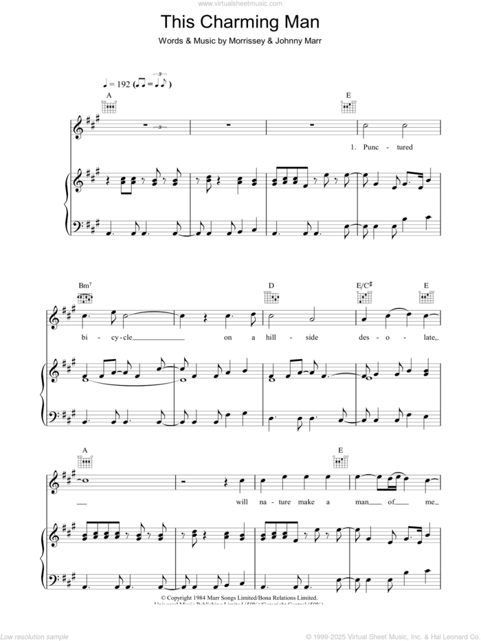 This Charming Man sheet music for voice, piano or guitar by The Smiths, Johnny Marr and Steven Morrissey, intermediate skill level