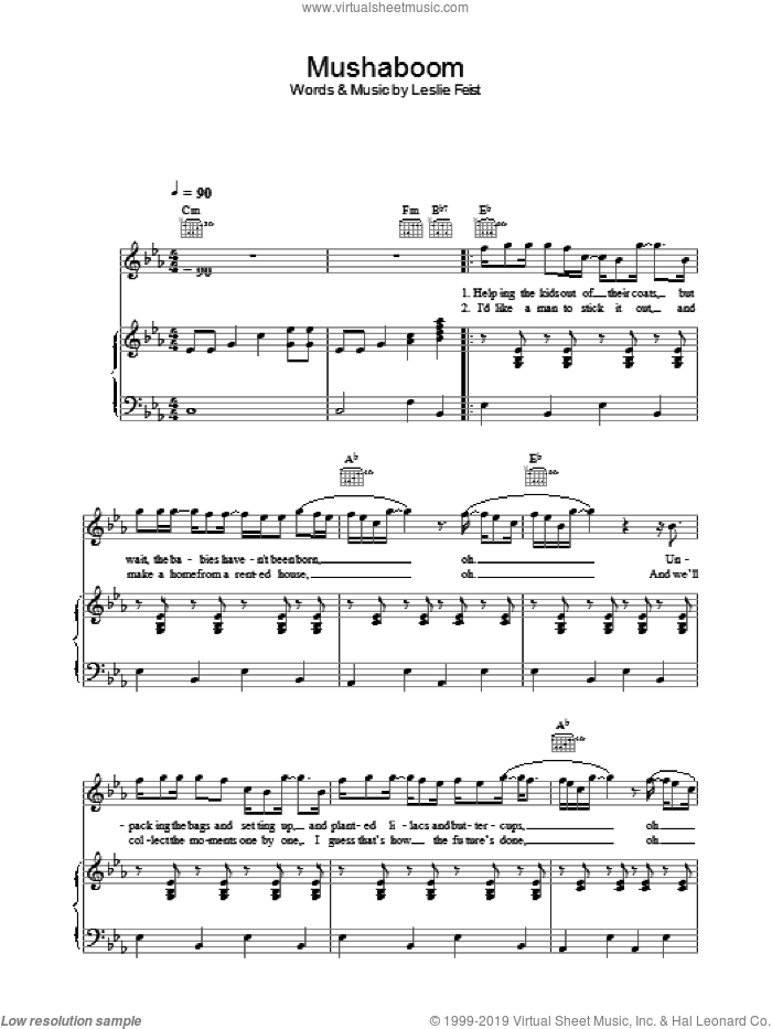Mushaboom sheet music for voice, piano or guitar by Leslie Feist, intermediate skill level