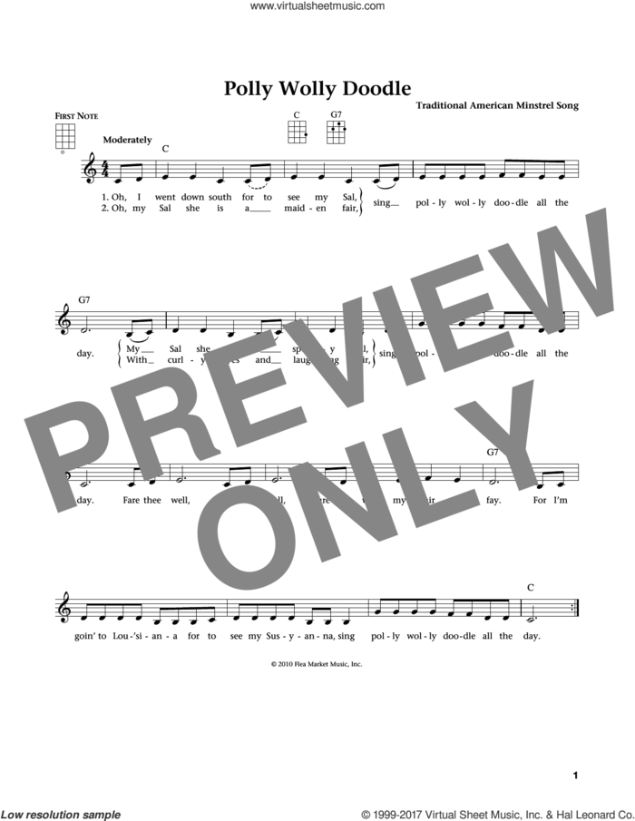 Polly Wolly Doodle (from The Daily Ukulele) (arr. Liz and Jim Beloff) sheet music for ukulele , Jim Beloff and Liz Beloff, intermediate skill level
